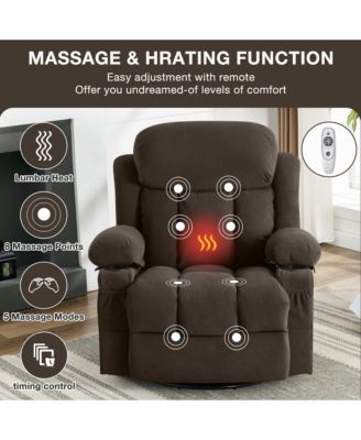 Swinging Recliner Massage Heated Sofa with USB and 2 Cup Holders