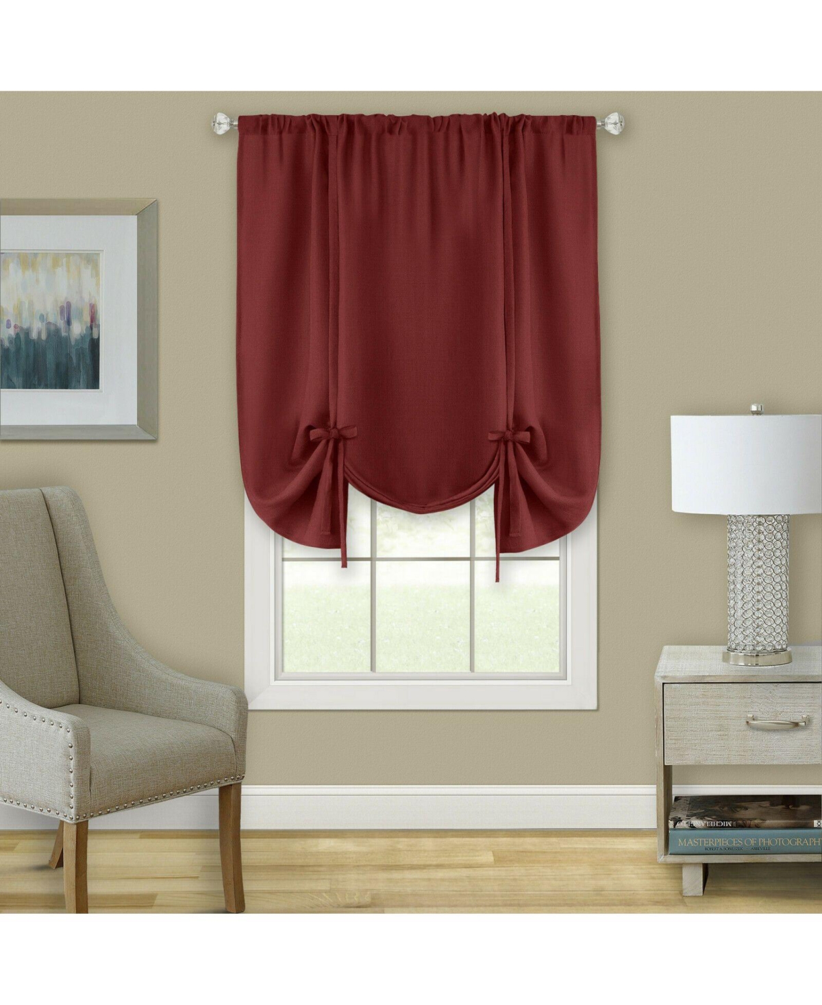 Shabby Linen Farmhouse Sheer Flax Curtain Tie Up Single Window Curtain Shade - 42 in. W x 63 in. L, Toast - Toast