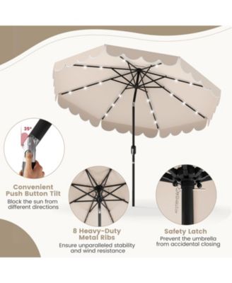 9.3 FT Solar Patio Umbrella w/ 32 LED Lights & Vented Top & Ruffles