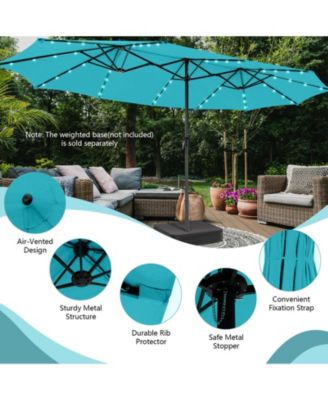 15FT Twin Patio Double-Sided Umbrella 48 Solar LED Lights Crank Outdoor