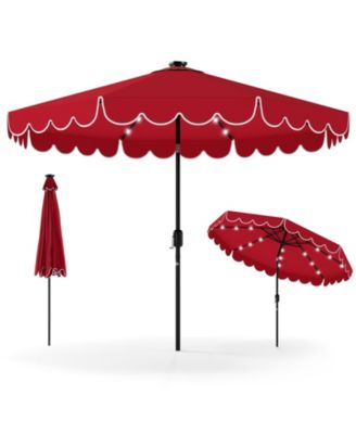 9.3 FT Solar Patio Umbrella w/ 32 LED Lights and Vented Top and Ruffles