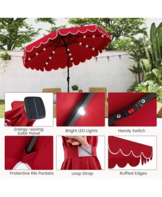 9.3 FT Solar Patio Umbrella w/ 32 LED Lights and Vented Top and Ruffles
