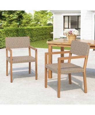 Teak Acacia & Wicker Outdoor Dining Chairs (Set of 2)