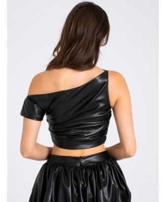 Women's Yara Faux Leather Slash Neck Tank Top