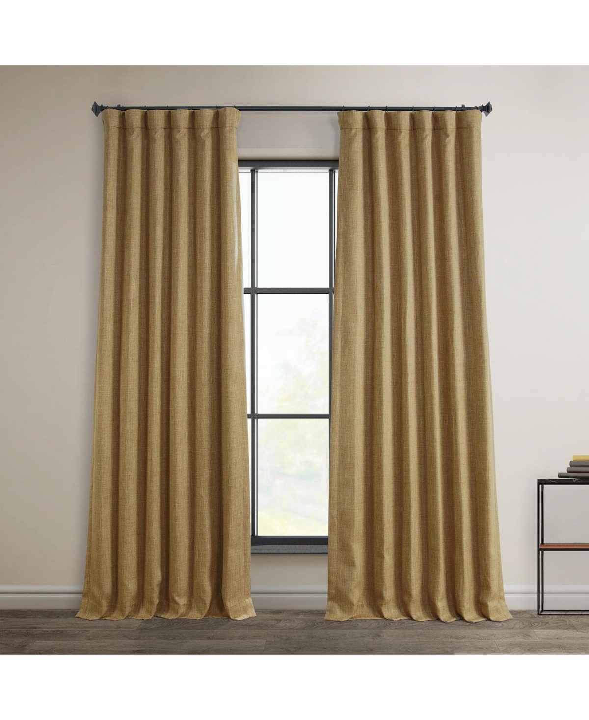 Half Price Drapes Slate Teal Green Textured Faux Linen Room Darkening Curtain In Brown