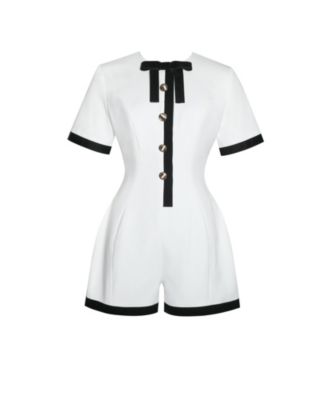 Women's Idina Business Casual White Romper with Black Trim