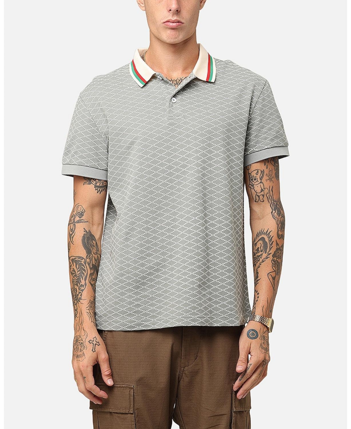 Men's Printed Polo Shirt - Olive