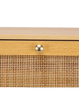 - 2-Drawer Wood and Rattan Shoe Cabinet Exotic Boho Entry