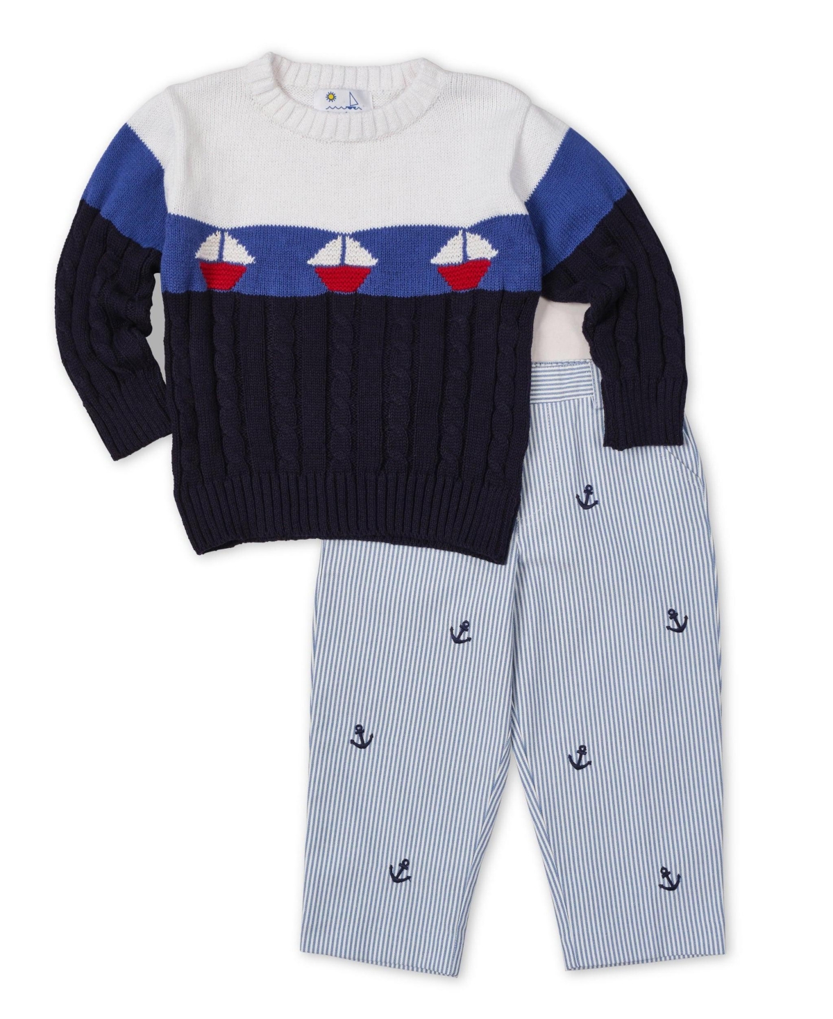 Florence Eiseman Little Boys Stripe Fake Fly Pants With Anchors