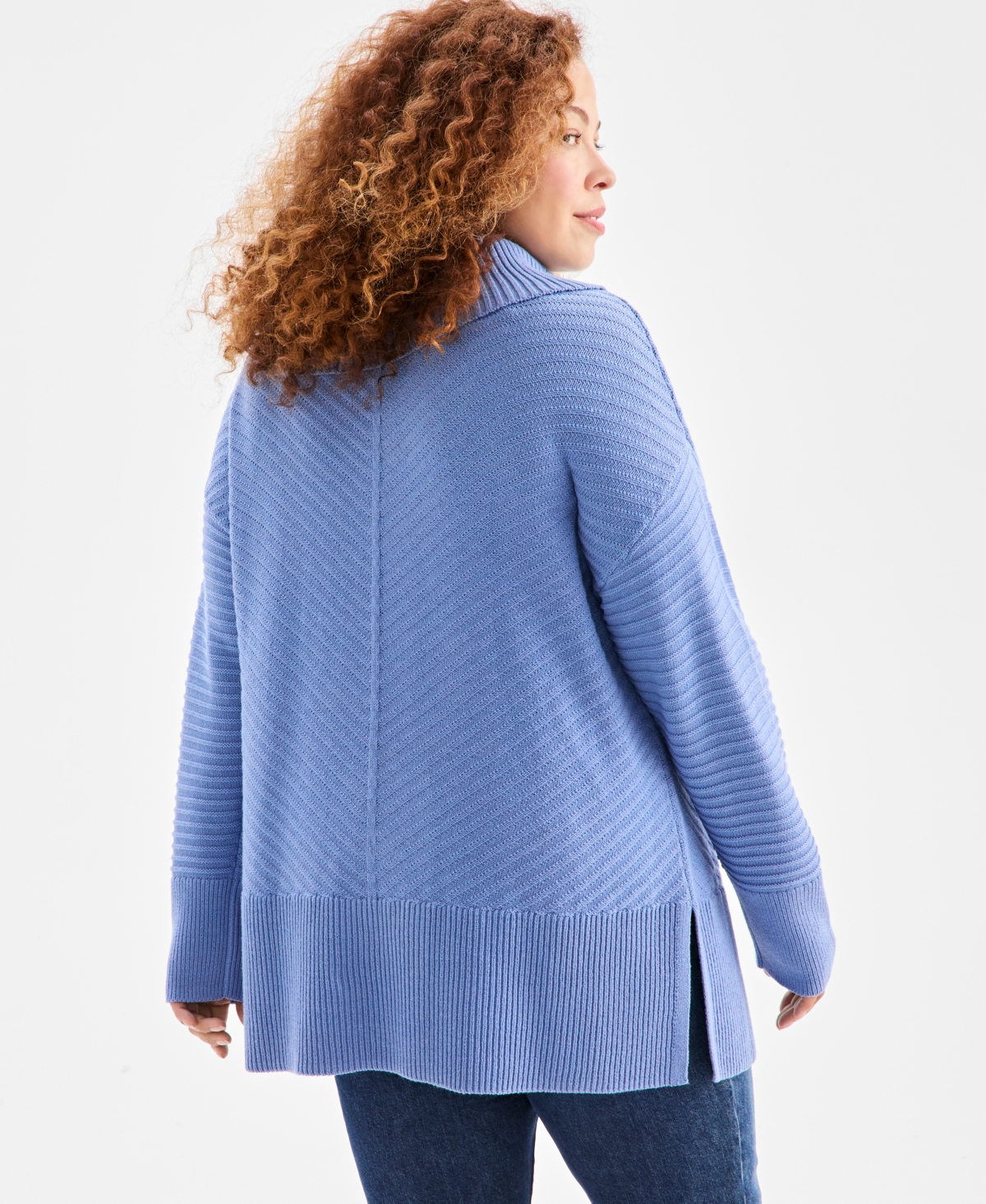 Style & Co Plus Size Envelope Neckline Tunic Sweater, Macy's Exclusive In Blue