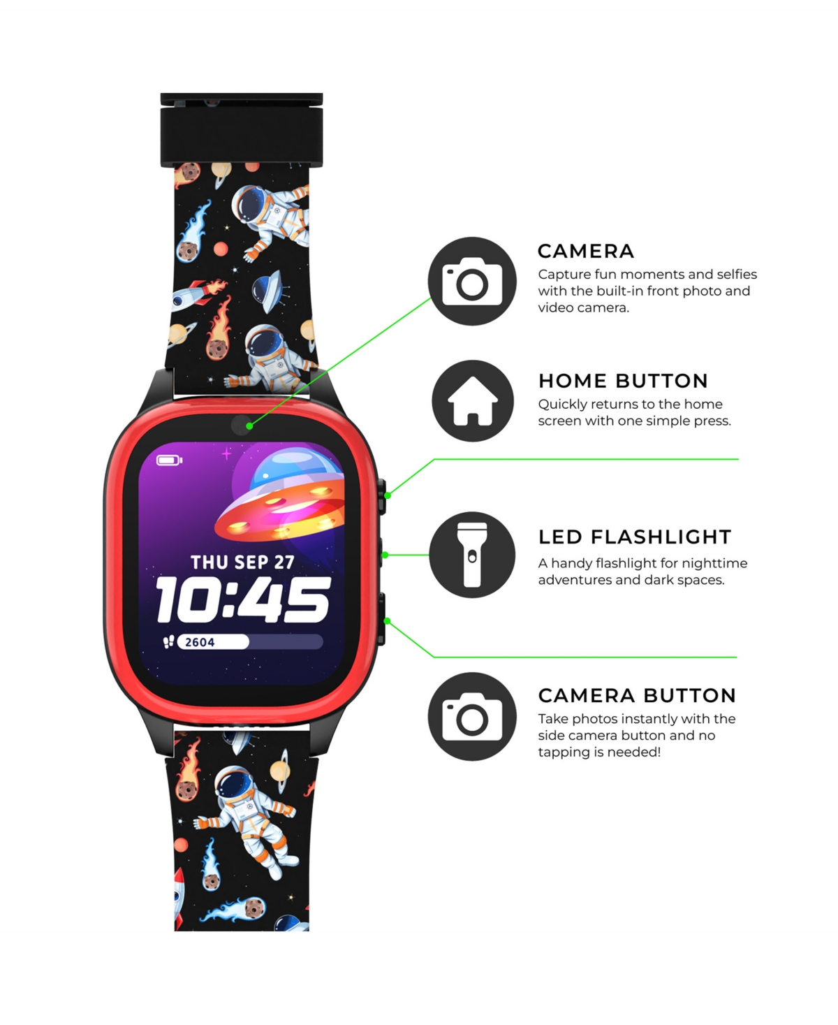 Playzoom 4 Kids Red And Black Print Leather Silicone Strap Smartwatch, 49mm In Multi