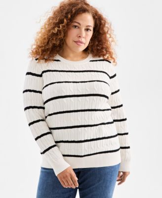 Style & Co - Plus Size Cotton Cable-Knit Crewneck Sweater