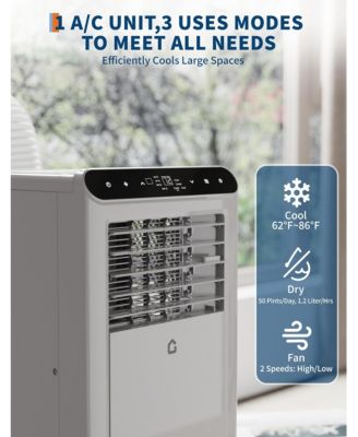 10,000 BTU Portable AC, 3-in-1 Cooling, Dehumidifier & Fan for 450 Sq.Ft, Smart Sleep Mode