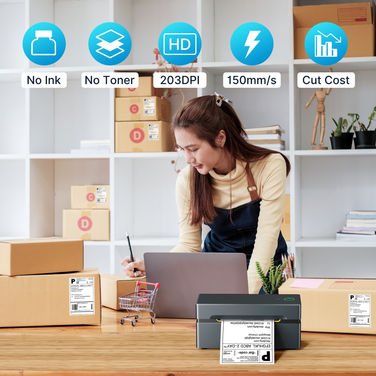 Nelko Bluetooth Thermal Shipping Label Printer, Wireless 4x6 Shipping Label Printer for Small Business, Support iOS, Android, Windows and Mac, Compati