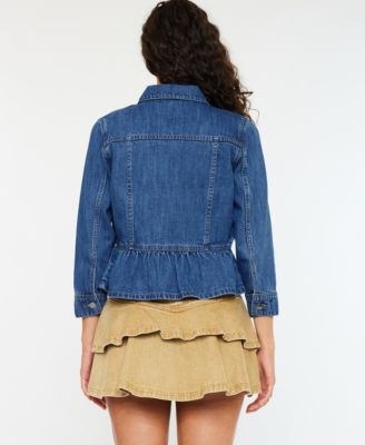 Women's Classic Fit Peplum Denim Collared Jacket