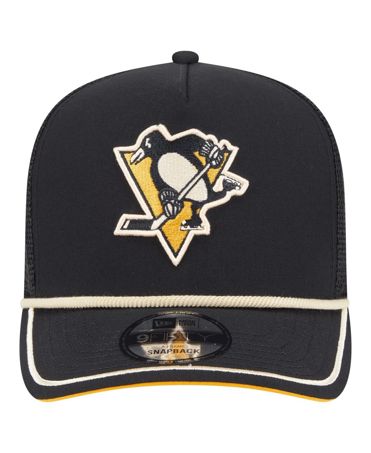New Era Men's Black Pittsburgh Penguins Team Rope A-frame 9fifty Snapback Hat In Black