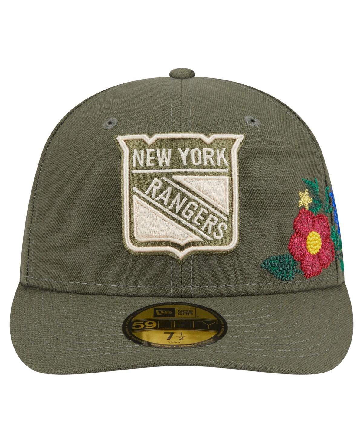 New Era Men's Olive New York Rangers Tonal Florals 59fifty Fitted Hat In Green