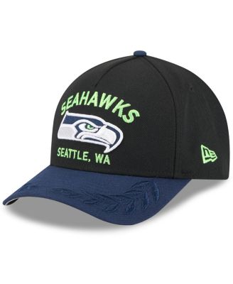 New Era - Big Boys and Girls Black/College Navy Seattle Seahawks 2025 NFL Draft 9FORTY A-Frame M-Crown Adjustable Hat