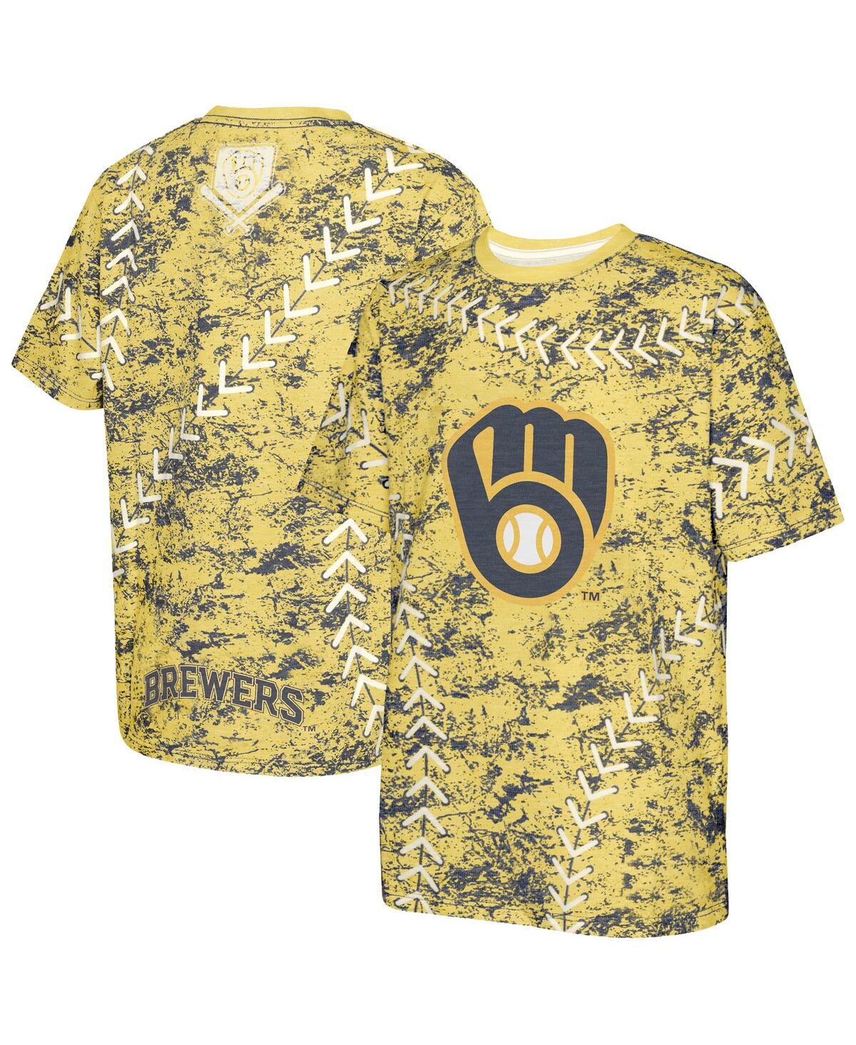 Outerstuff Kids' Big Boys And Girls Gold Milwaukee Brewers Slide Score Bold T-shirt In Yellow