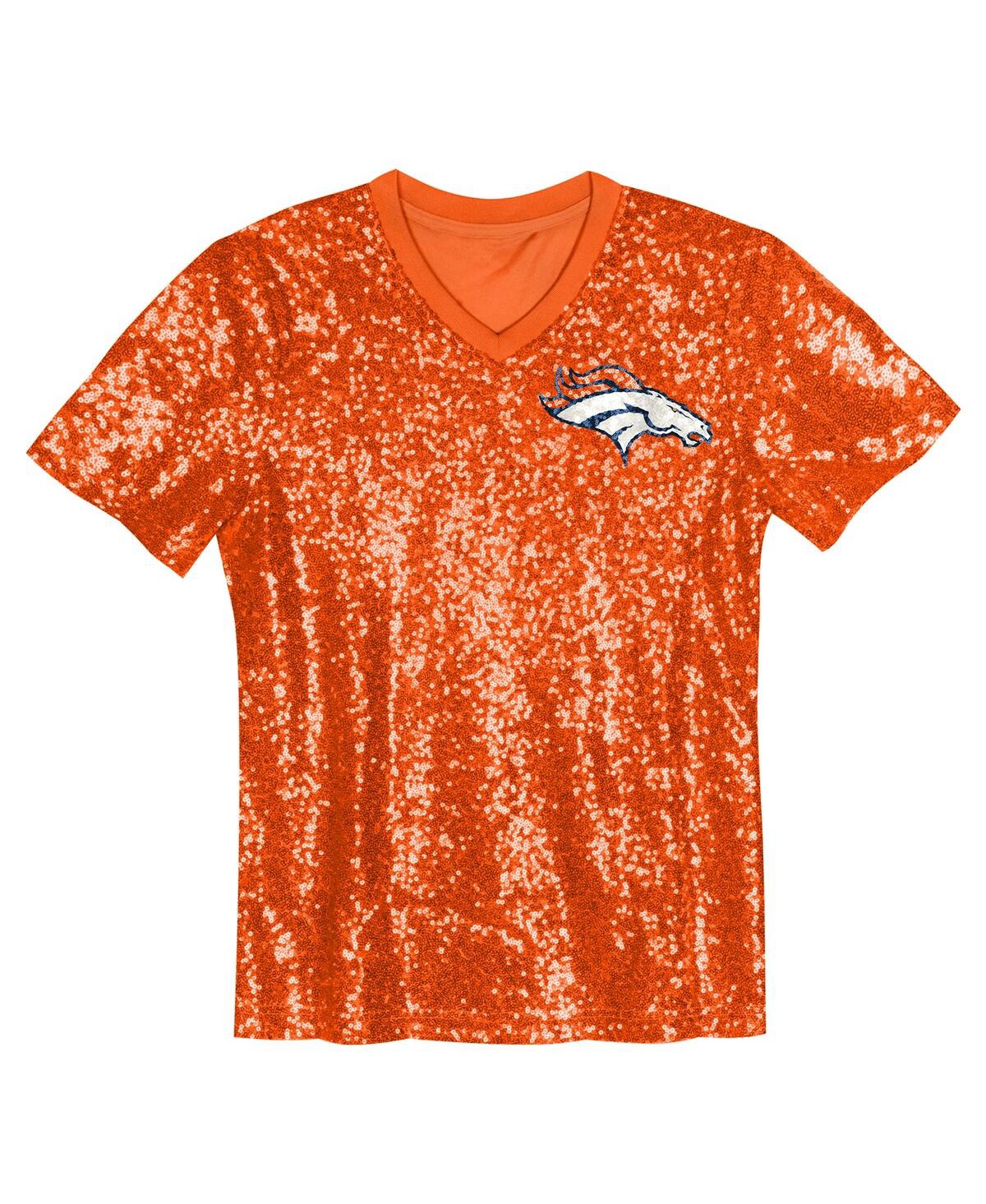 Outerstuff Big Girls Orange Miami Dolphins Wordmark Sequin V-neck Top In Orange