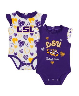 Outerstuff - Girls&nbsp;Newborn 2-Pack Purple LSU Tigers Happy Hearts Bodysuit Set