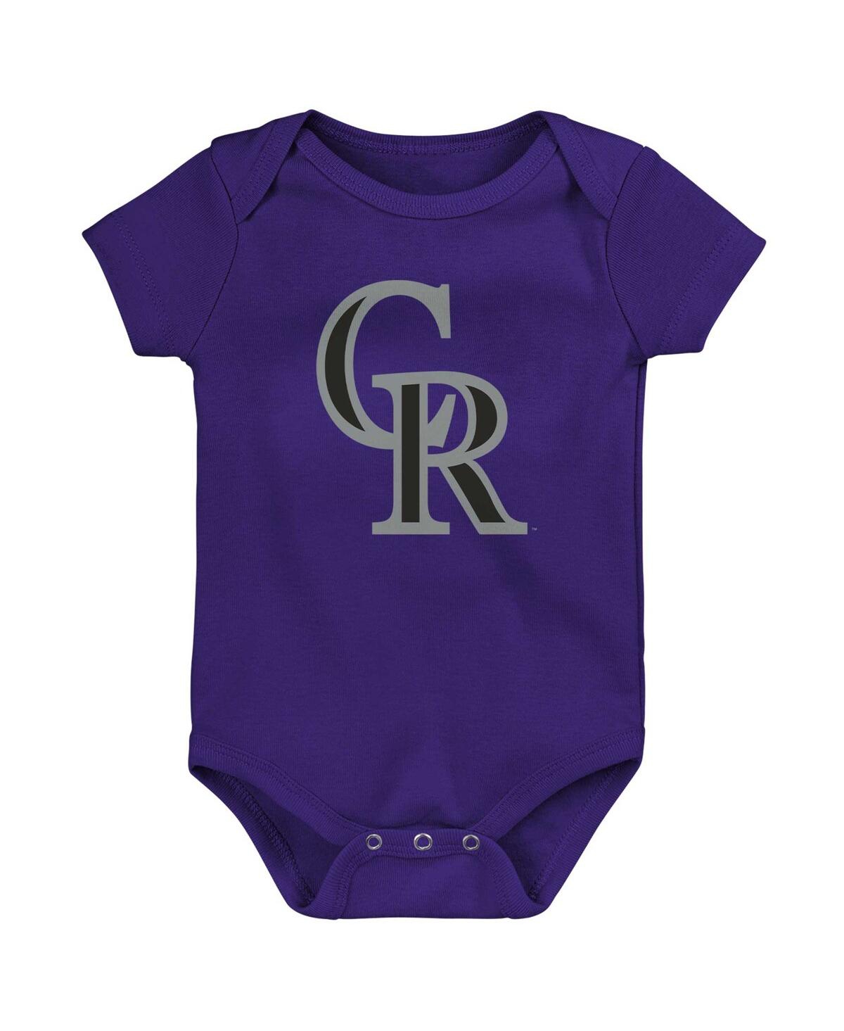 Outerstuff Big Boys And Girls Purple/white/heather Gray Colorado Rockies Biggest Little Fan 3-pack Bodysuit Set In Multi