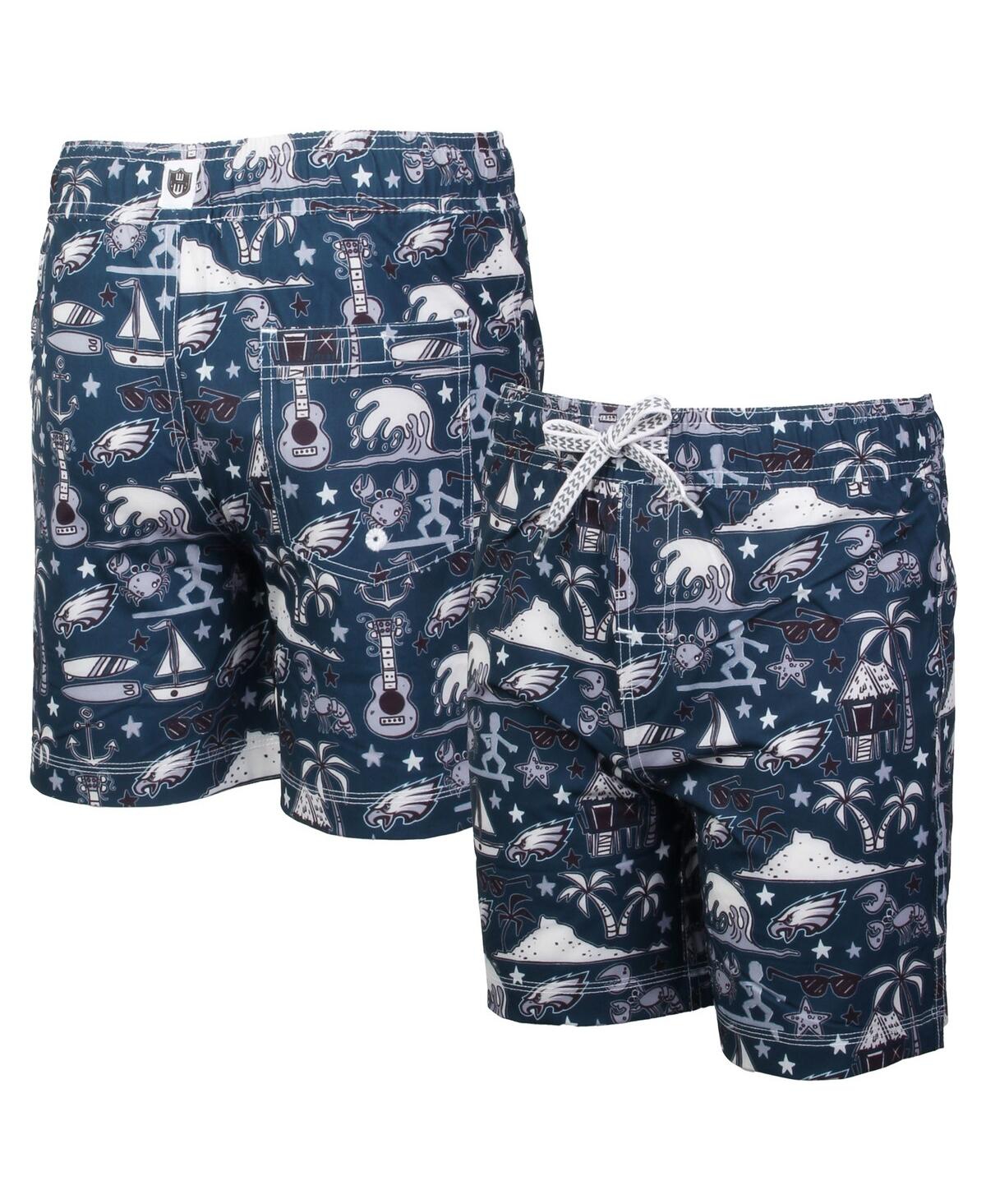 Wes & Willy Big Boys and Girls Midnight Green Philadelphia Eagles Luau Swim Trunks - Green