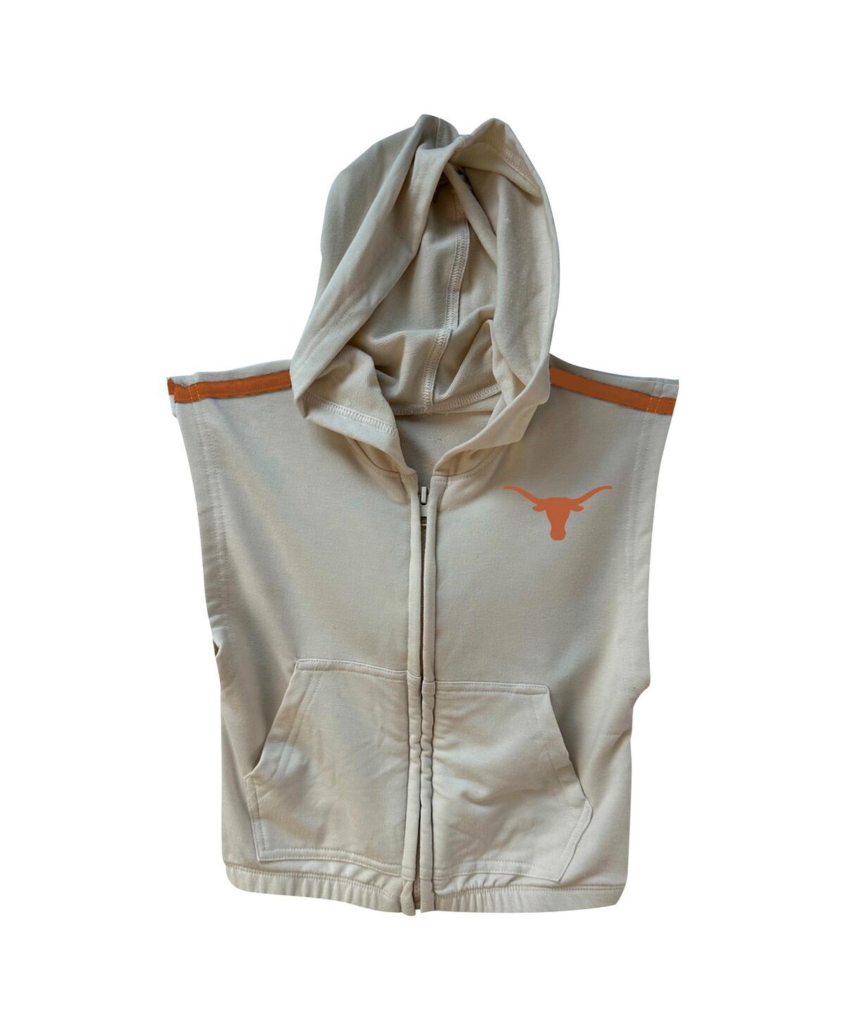 Wes & Willy Girls Toddler Tan Texas Longhorns Tri-blend Sleeveless Full-zip Hoodie Tiered Skirt Set In Gray