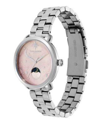 Women's Moonphase Silver Tone Stainless Steel Bracelet Watch, 34mm