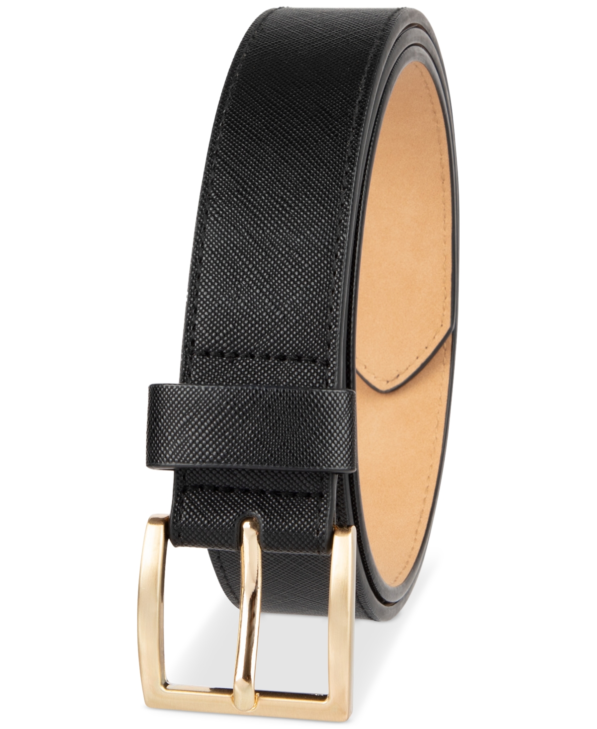 Calvin Klein Geometric Saffiano Dress Belt In Black