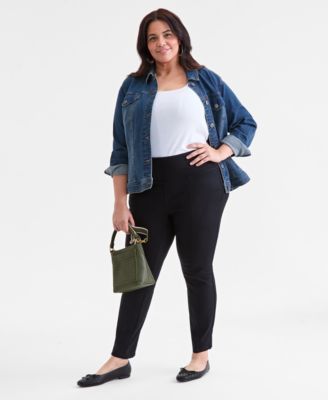 Plus Size Pull-On Pont&eacute; Knit Pants, Created for Macy's