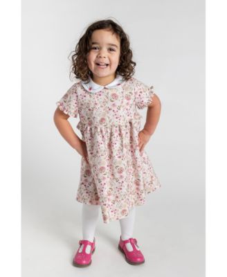 Little Girls Floral Dress With Embroidered Collar