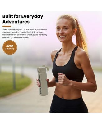 Triple-Walled Insulated Stainless Steel Tumbler with Air-Sealed Straw, Chug & Handle, 12-Hour Cooling