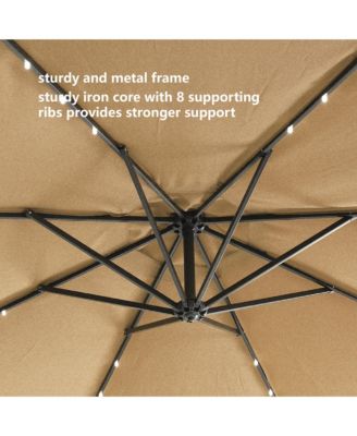 10 FT Solar Patio Outdoor Umbrella Hanging Cantilever Umbrella Offset Umbrella ,Adustment with 32 LED Lights