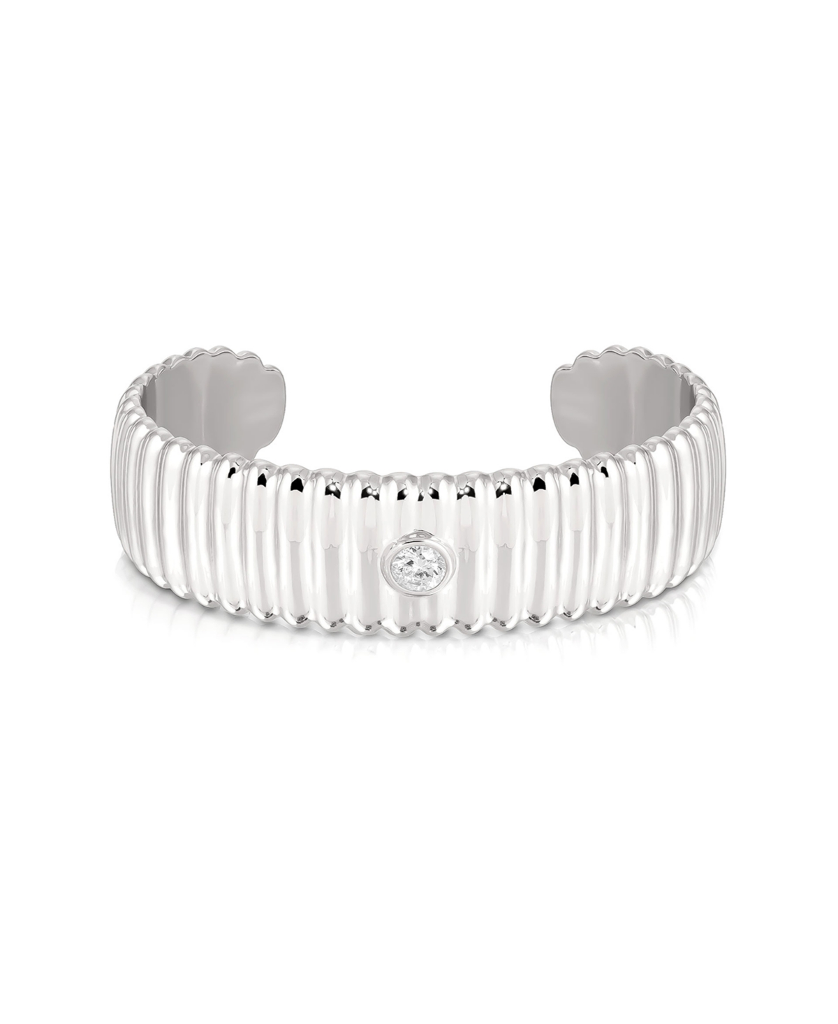 Ribbed Crystal Statement Cuff - Silver