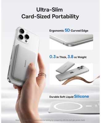 Picogo 5000mAh Ultra-Slim MagSafe Power Bank, Card-Size Wireless Charger with USB-C Braided Cable, Black