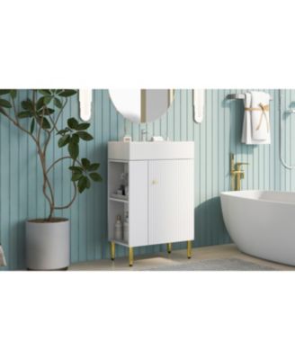 21.6" Bathroom Vanity Combo Cabinet with Single Ceramic Sink and Left Side Storage