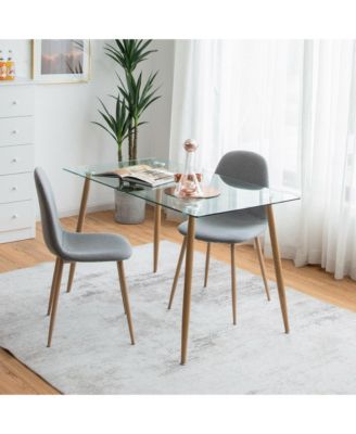 Modern Glass Dining Table Rectangular Dining Room Table W/Metal Legs For Kitchen