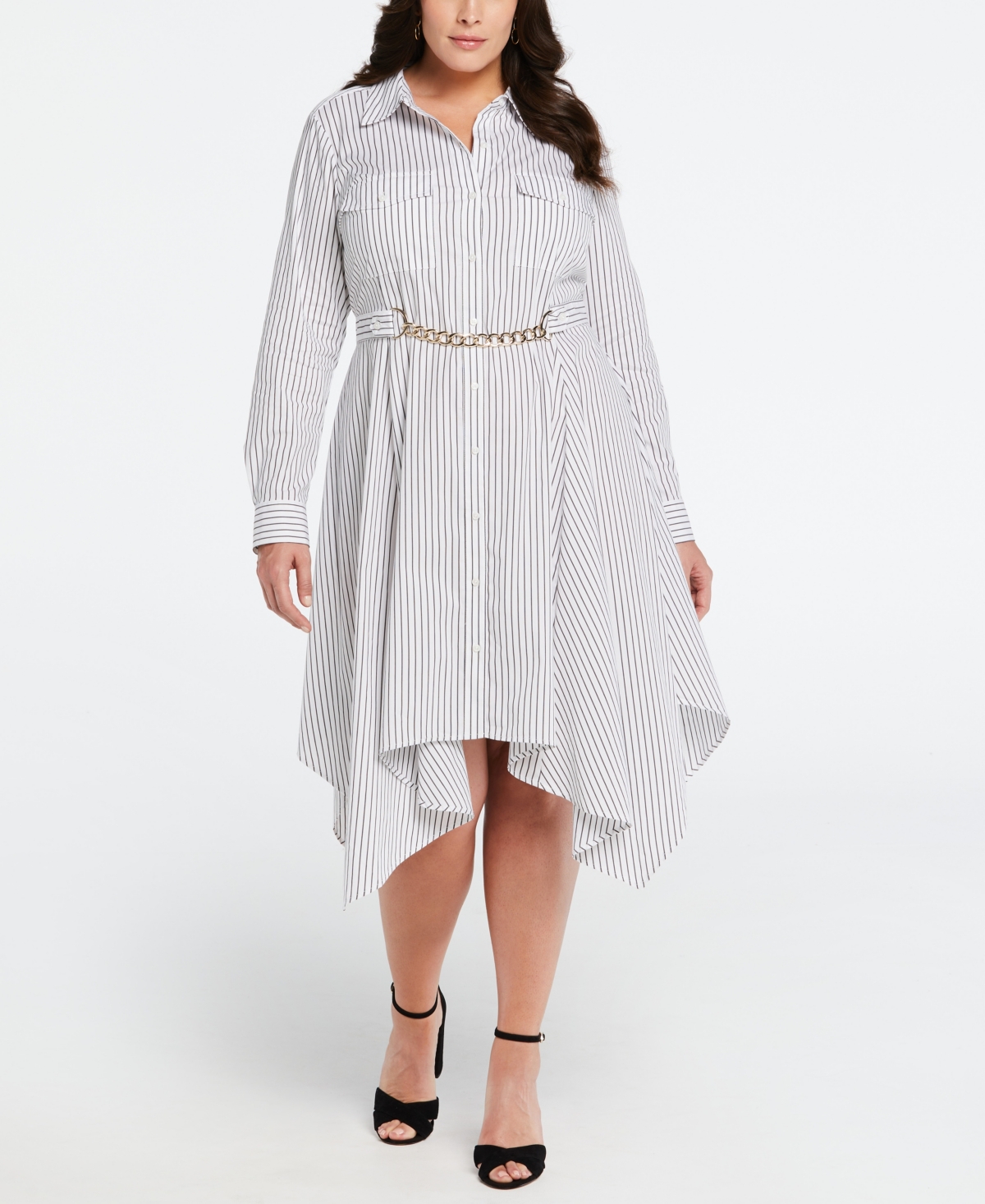 Ella Rafaella Plus Size Handkerchief Dress With Chain Belt In Black