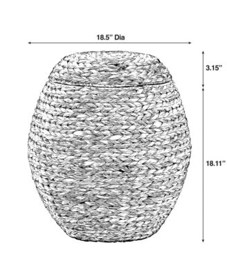 Water Hyacinth Natural Multipurpose Barrel Storage Tub with Lid, Basket for Organizing, Ottoman Stool