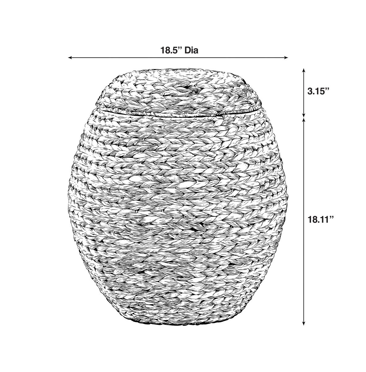 Wickerwise Water Hyacinth Natural Multipurpose Barrel Storage Tub with Lid, Basket for Organizing, Ottoman Stool