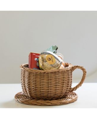 Wicker Saucer Coffee Mug Cup Decorative Gift Basket Desk Organizer