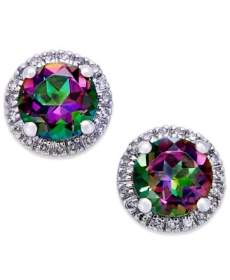 Mystic Topaz (1-3/4 ct. t.w.) and Diamond (1/6 ct. t.w.) Round Stud Earrings in 14k White Gold