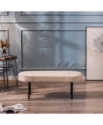 - Metal and Beige Velvet Bench Modern Design Style Upholstery Entry