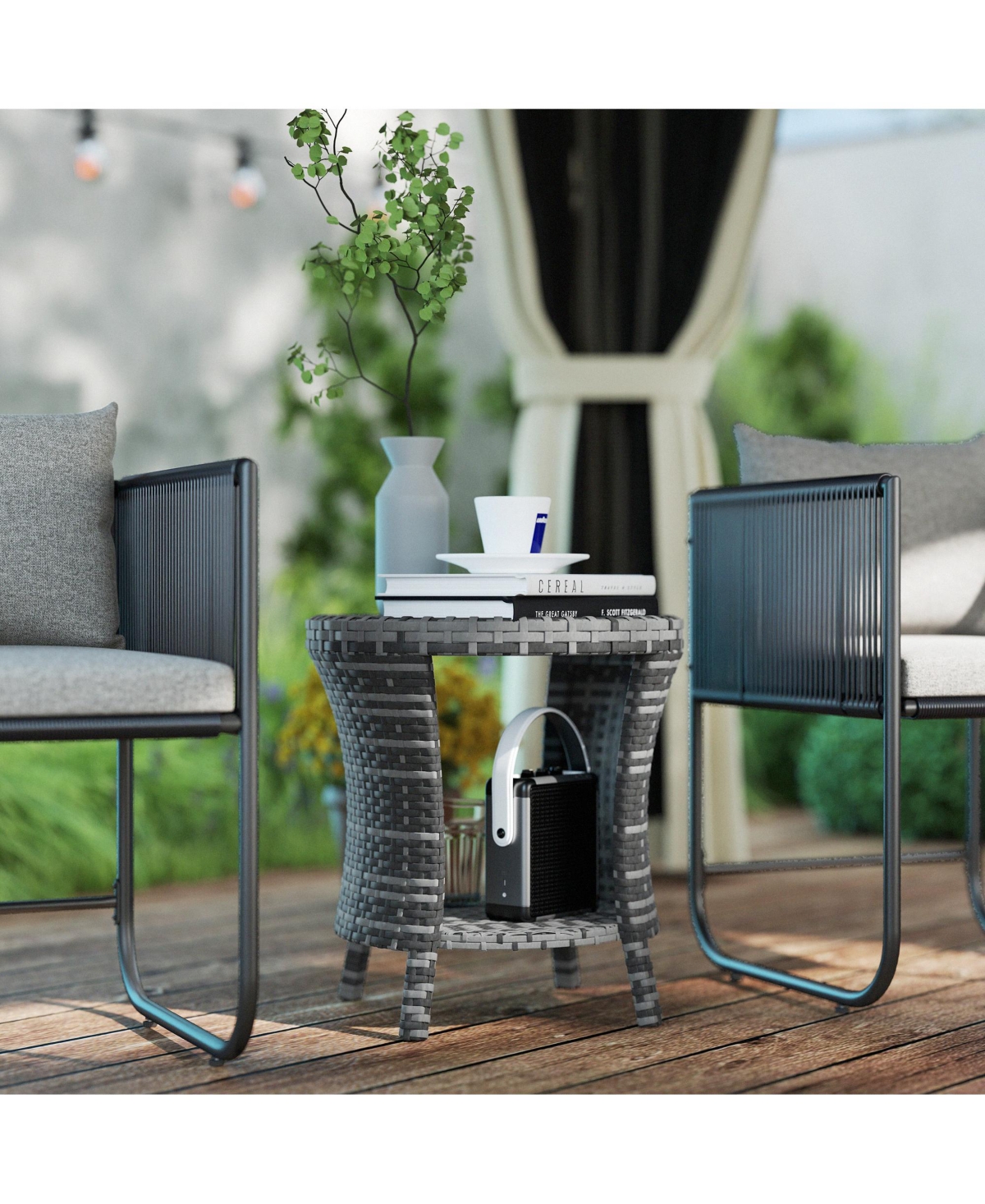 Outsunny 18" Wicker Table, 2-Tier Outdoor Side Mixed