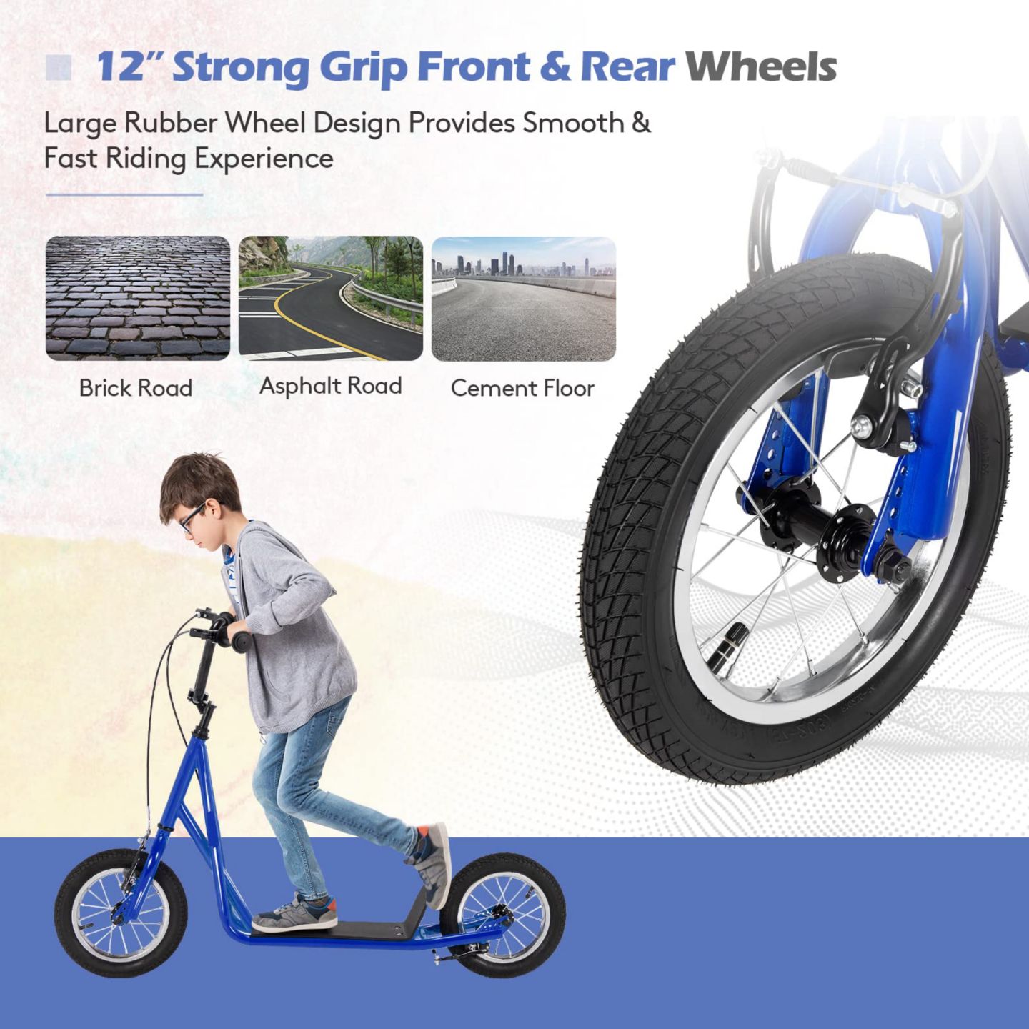 Детская игрушка Hitway 12-Inch Kick Scooter with Dual Handbrakes, 200 Lb Capacity, от 8 лет, цвет: Тёмно-синий — фото 9