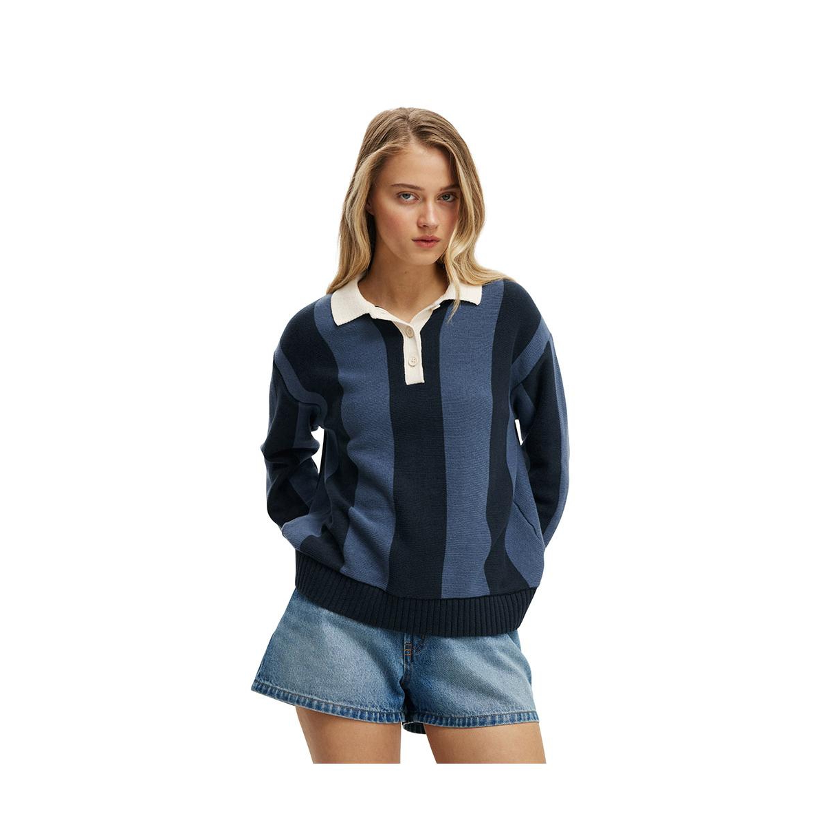 Women's Cotton Long Sleeve Polo - Ink navy