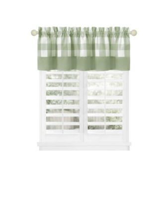 Modern Country Farmhouse 3 Piece Buffalo Check Plaid Window Curtains & Valance Set - 63 in - Gray