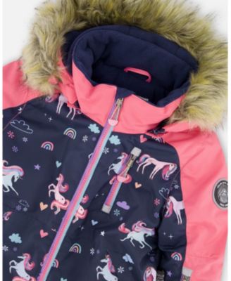 Girl One-Piece Play Snowsuit Navy Unicorn Print - Toddler|Child