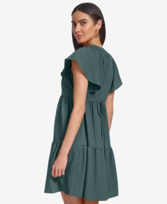 Women's Split-Neck Tiered A-Line Dress